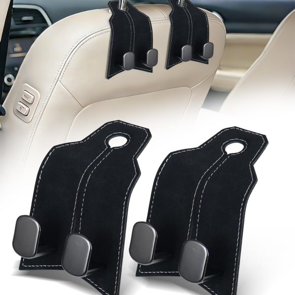 Black Metal Leather Headrest Hook Set, 2-Pack
