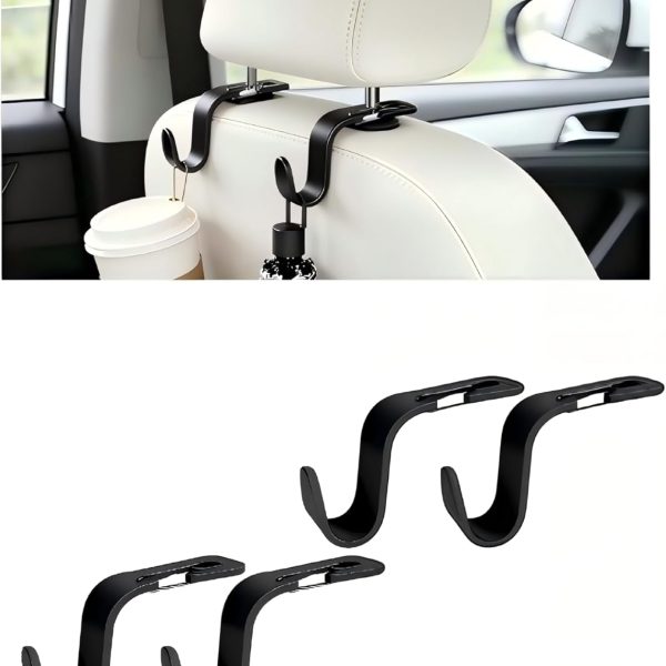 Multi-Purpose Car Seat-Back Hanger Set, Black, 4-Pack