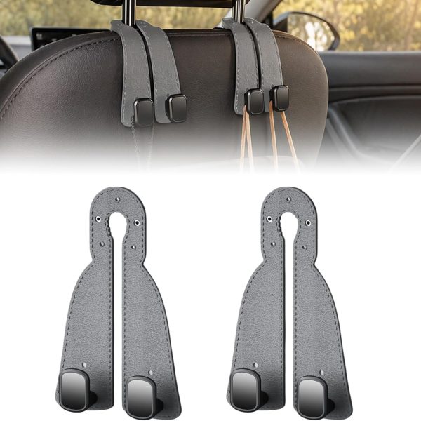 Leather-Covered Double Metal Seat-Back Hook Set, 2-Pack
