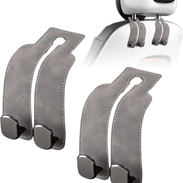 Car Seat Headrest Purse Hook Set, Grey, 2-Pack
