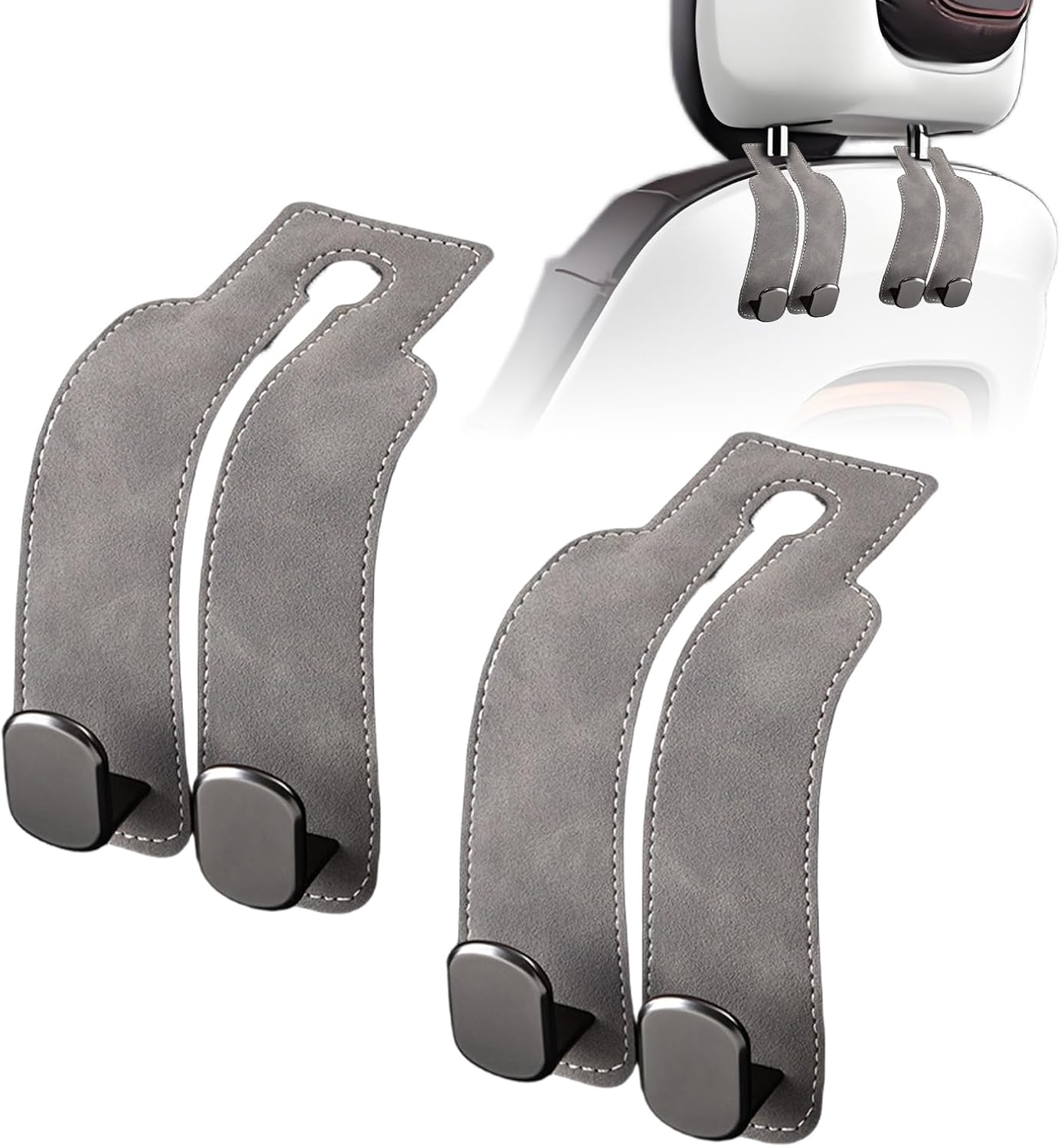 Car Seat Headrest Purse Hook Set, Grey, 2-Pack