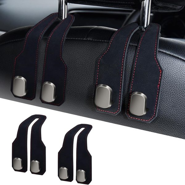 Black Leather Car Seat Headrest Hook Set, 2-Pack