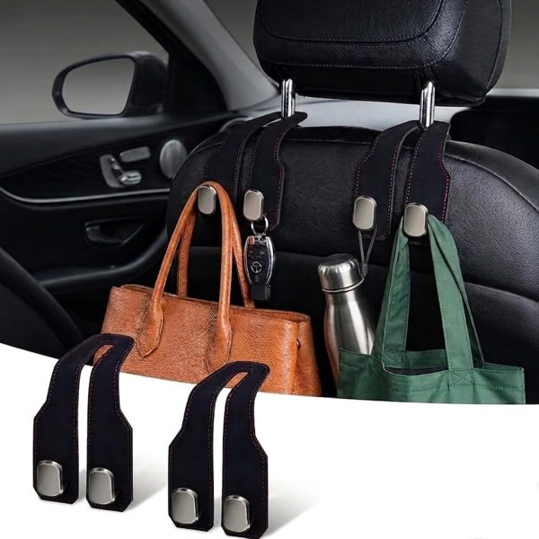Leather Car Headrest Purse Hook Set