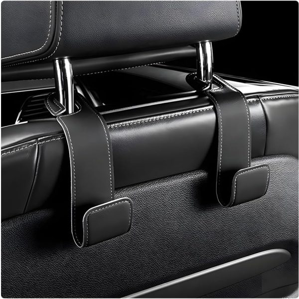 Microfibre Leather Car Headrest Hanger Set, Black, 2-Pack