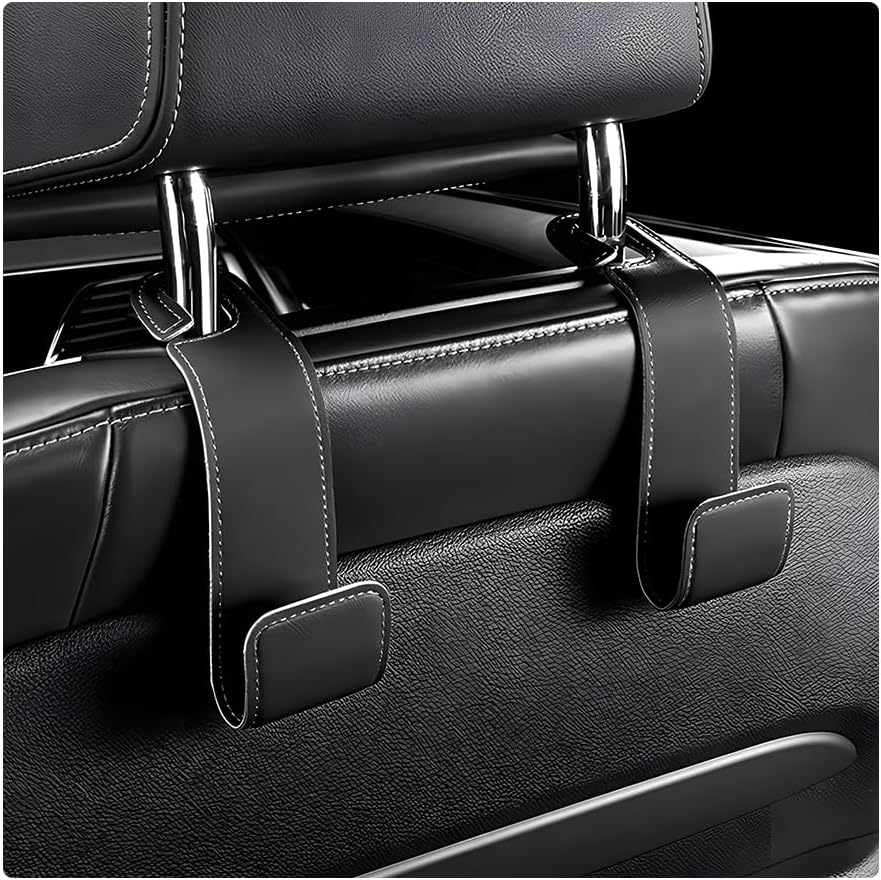Microfibre Leather Car Headrest Hanger Set, Black, 2-Pack