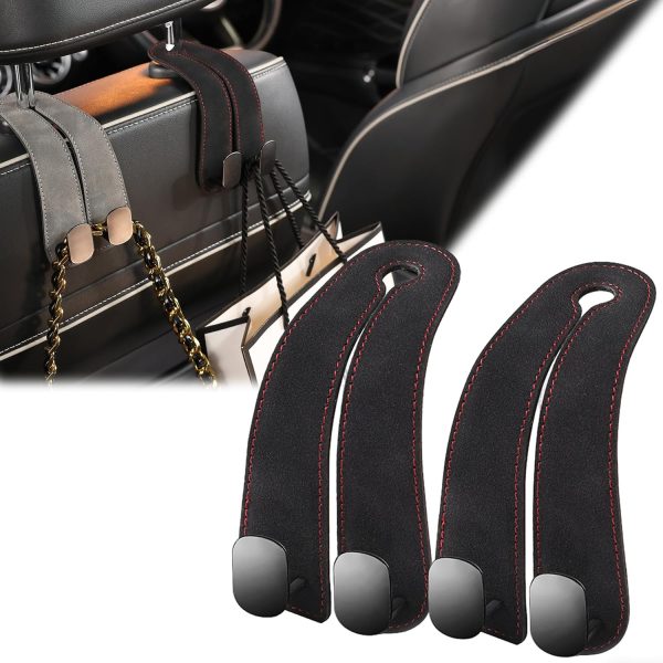 Suede Car Seat-Back Storage Hook Set, Black, 2-Pack