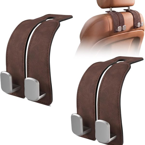 Suede Metal Car Seat-Back Hanger Set, Brown