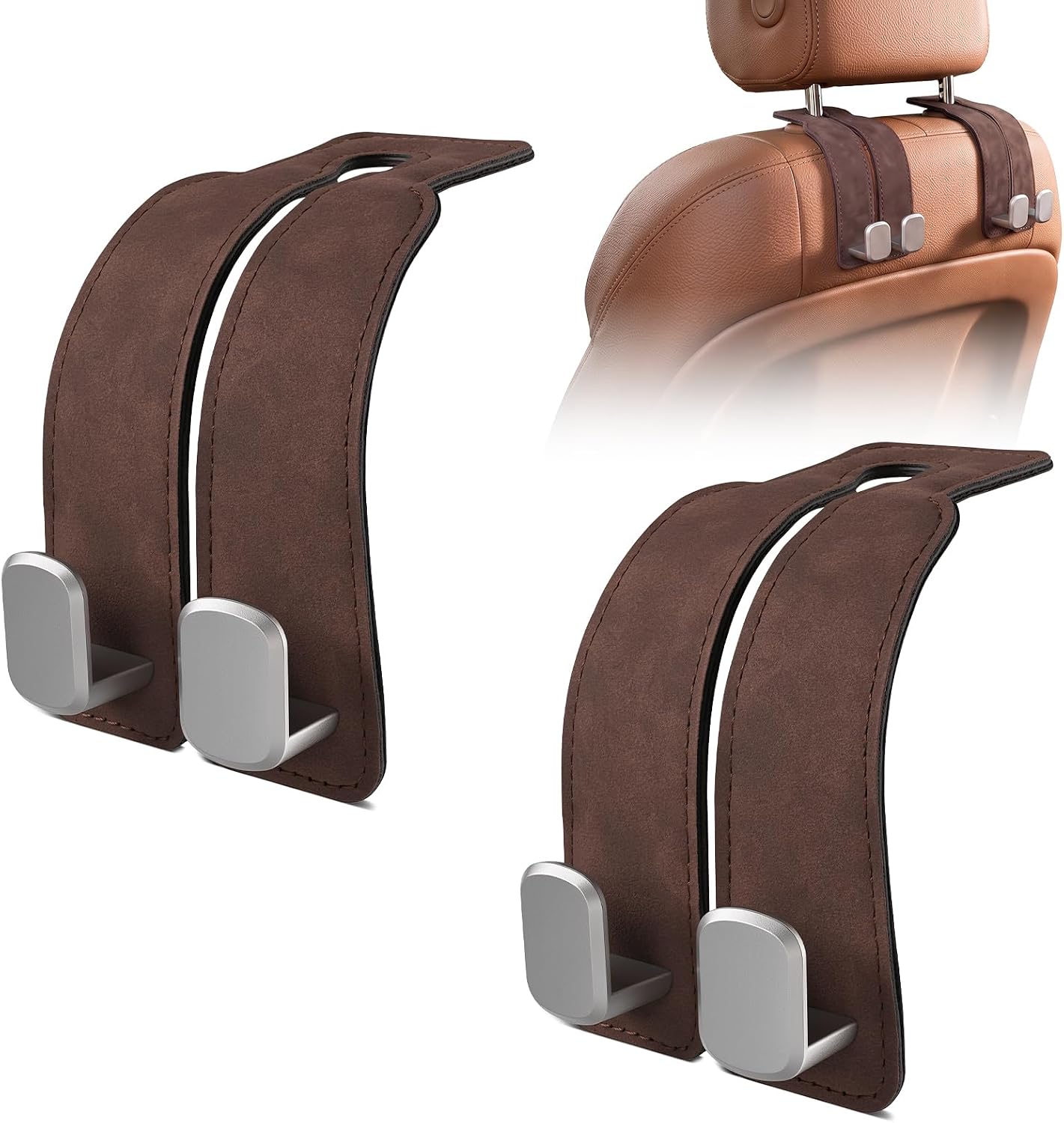 Suede Metal Car Seat-Back Hanger Set, Brown