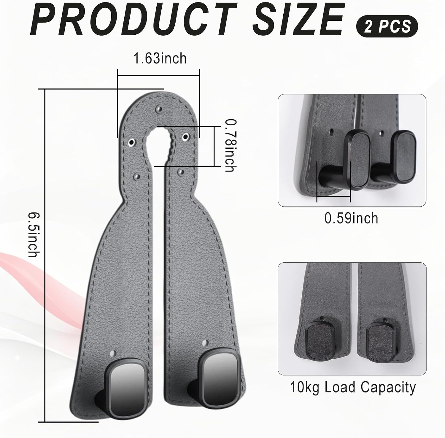 Leather-Covered Double Metal Seat-Back Hook Set, 2-Pack - Image 2