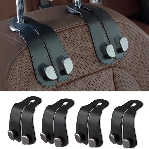 Stitched Leather Alloy Seat-Back Hook Set, 4-Pack