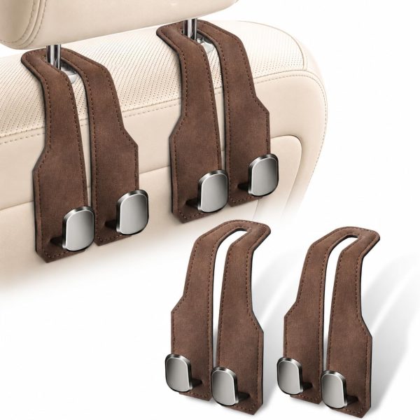 Brown Dual Metal Car Headrest Hook Set, 2-Pack