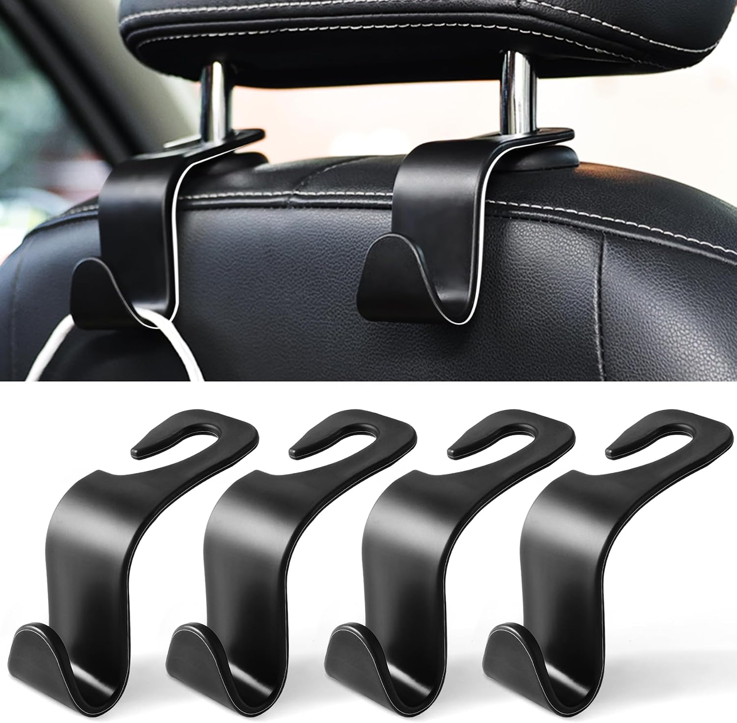 Car Headrest Storage Hook Set, 4-Pack