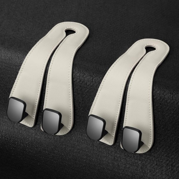 Leather Car Seat-Back Hook Set, Ivory White, 2-Pack