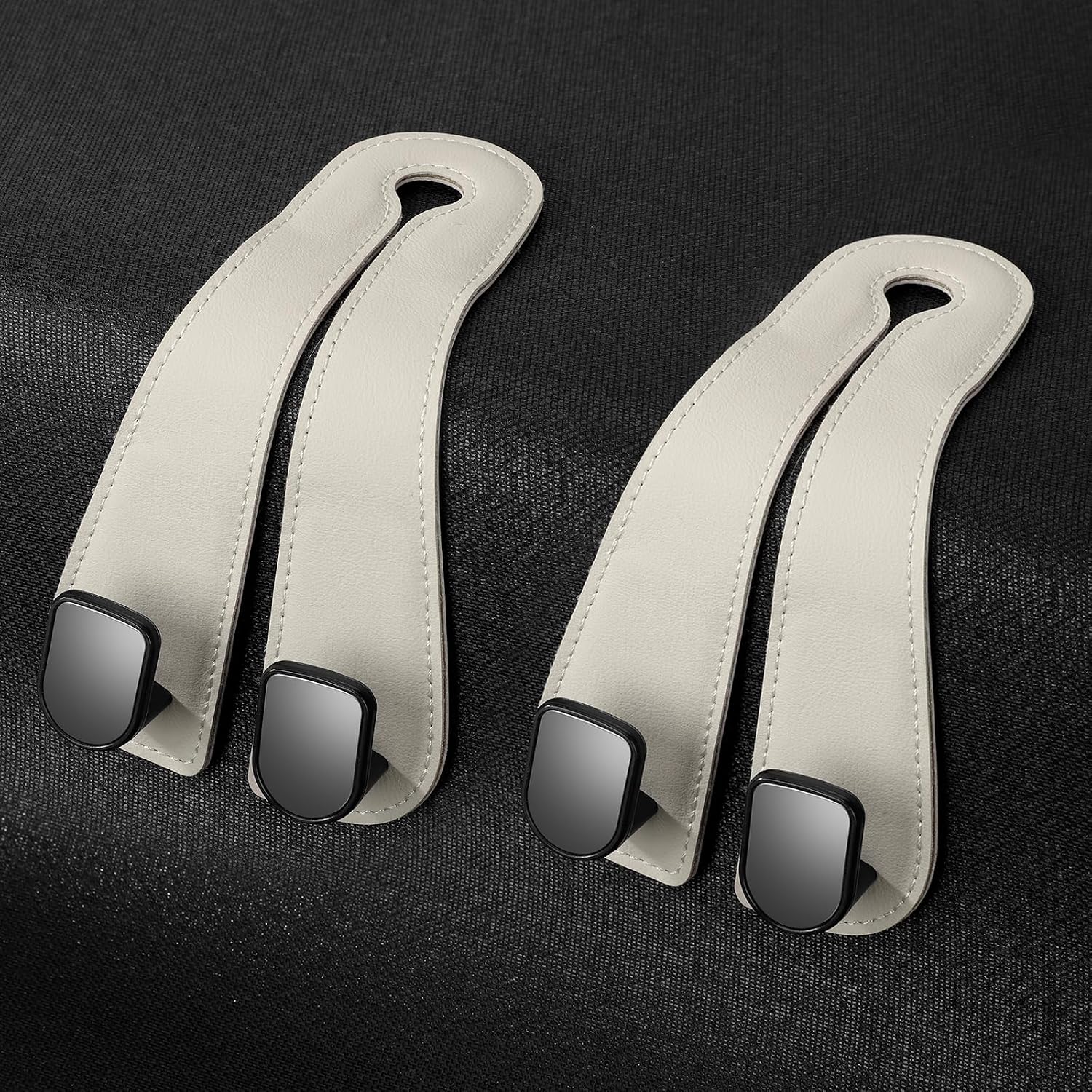 Leather Car Seat-Back Hook Set, Ivory White, 2-Pack