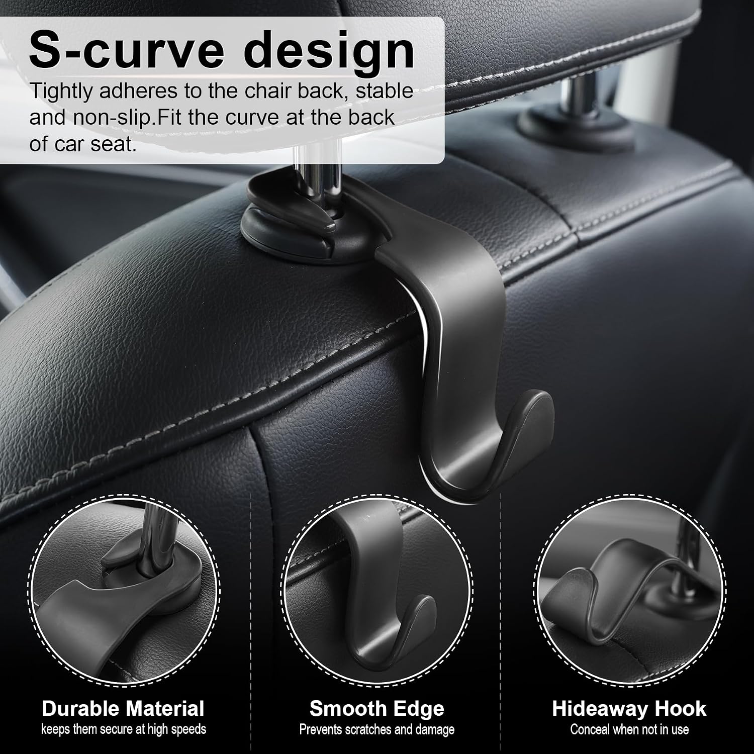Car Headrest Storage Hook Set, 4-Pack - Image 2