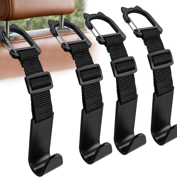 Car Headrest Hook Set for Seat-Back Hanging, 4-Pack
