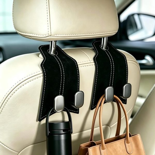 Metal Car Seat Headrest Hook Set, Black, 2-Pack