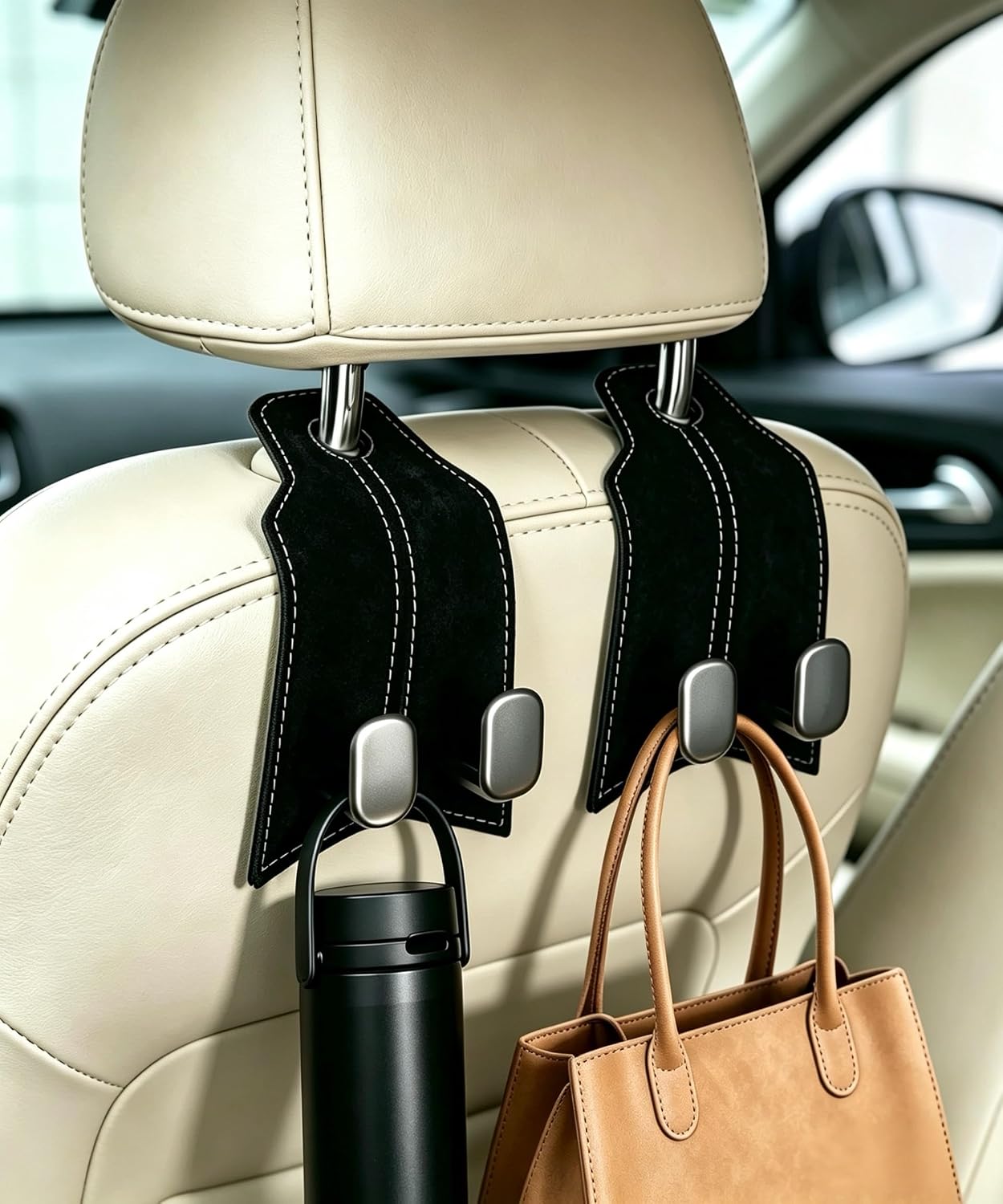 Metal Car Seat Headrest Hook Set, Black, 2-Pack