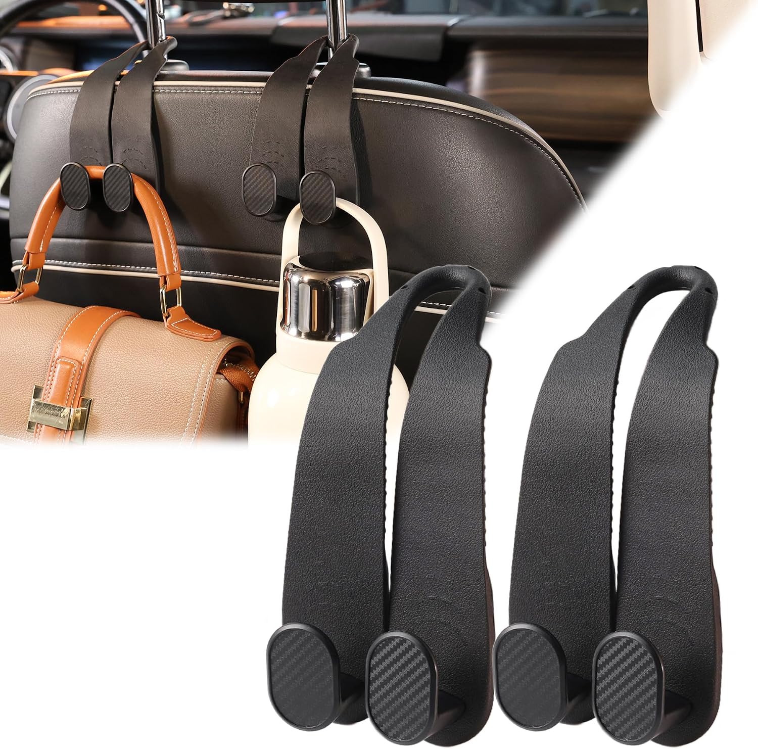 Silicone Car Seat-Back Storage Hook Set, Black, 2-Pack