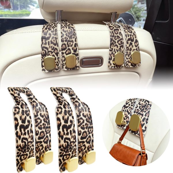 Leopard Print Car Headrest Purse Hook Set, 2-Pack
