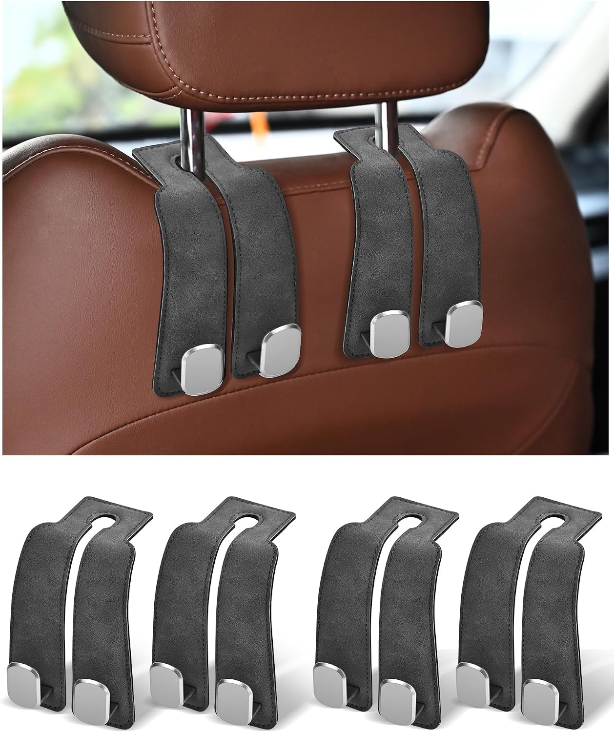 Grey Double Hook Seat-Back Storage Set, 4-Pack